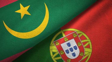 Moritanya ve Portekiz iki bayraklar tekstil kumaş, kumaş doku