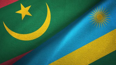 Moritanya ve Ruanda iki bayrak tekstil kumaş, kumaş doku