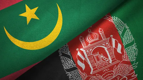 Moritanya ve Afganistan iki bayraklar tekstil kumaş, kumaş doku 