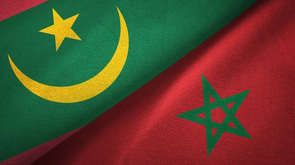 Mauritania and Morocco two flags textile cloth, fabric texture — Stock Photo, Image