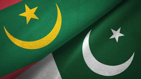 Mauritania and Pakistan two flags textile cloth, fabric texture — Stock Photo, Image