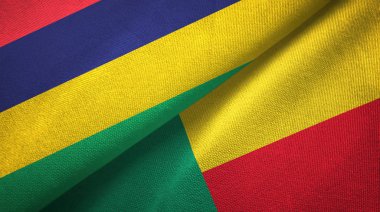 Mauritius ve Benin iki bayraklar tekstil kumaş, kumaş doku 