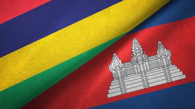 Mauritius ve Kamboçya iki bayraklar tekstil kumaş, kumaş doku 