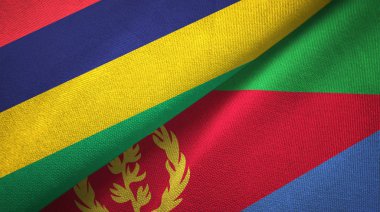 Mauritius ve Eritre iki bayraklar tekstil kumaş, kumaş doku