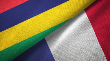 Mauritius ve Fransa iki bayraklar tekstil kumaş, kumaş doku