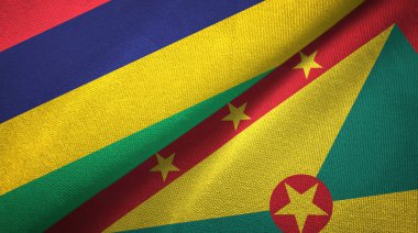 Mauritius ve Grenada iki bayraklar tekstil kumaş, kumaş doku