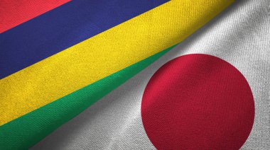 Mauritius ve Japonya iki bayraklar tekstil kumaş, kumaş doku