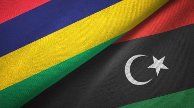 Mauritius ve Libya iki bayraklar tekstil kumaş, kumaş doku