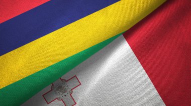 Mauritius ve Malta iki bayraklar tekstil kumaş, kumaş doku