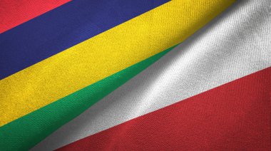 Mauritius ve Polonya iki bayraklar tekstil kumaş, kumaş doku