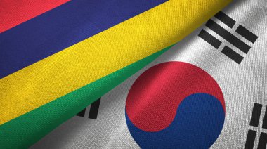 Mauritius ve Güney Kore iki bayraklar tekstil kumaş, kumaş doku