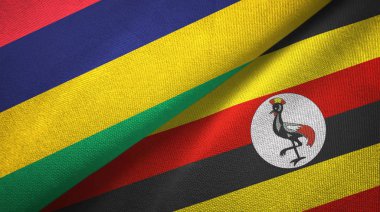 Mauritius ve Uganda iki bayraklar tekstil kumaş, kumaş doku