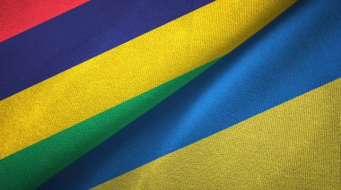 Mauritius ve Ukrayna iki bayraklar tekstil kumaş, kumaş doku