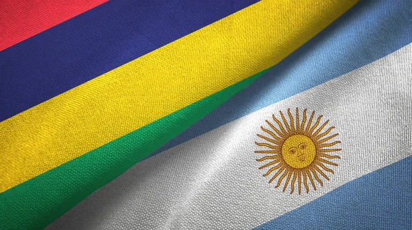 Mauritius and Argentina two flags textile cloth, fabric texture — Stock Photo, Image