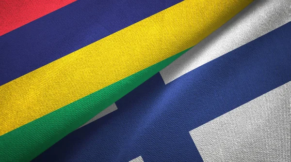 Μαυρίκιος και Φινλανδία δύο σημαίες ύφασμα υφασμάτων, υφή υφάσματος — Φωτογραφία Αρχείου