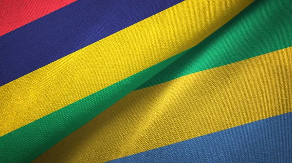 Mauritius ve Gabon iki bayraklar tekstil kumaş, kumaş doku — Stok fotoğraf