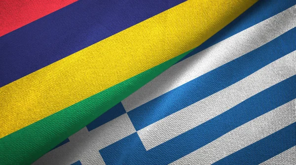 Mauritius und griechenland zwei flaggen textiltuch, textur — Stockfoto