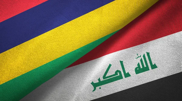 Маврикій і Ірак два прапори текстильної тканини — стокове фото
