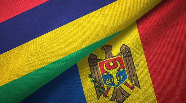 Mauritius and Moldova two flags textile cloth, fabric texture — Stock Photo, Image