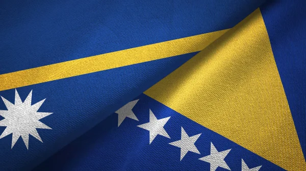 Nauru és Bosznia-Hercegovina két zászló Textil szövet, szövet textúra — Stock Fotó