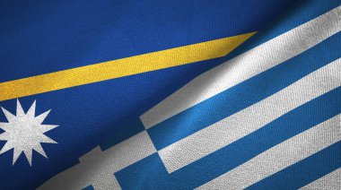 Nauru ve Yunanistan iki bayrak tekstil kumaş, kumaş doku