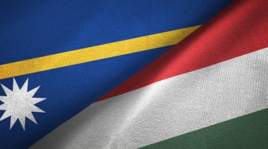 Nauru ve Macaristan iki bayrak tekstil kumaş, kumaş doku