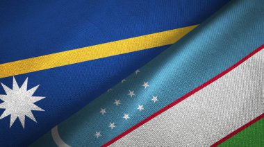 Nauru ve Özbekistan iki bayrak tekstil kumaş, kumaş doku