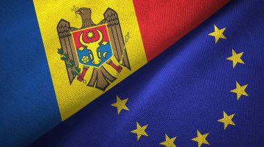 Moldova ve Avrupa Birliği iki bayrak tekstil kumaş, kumaş doku