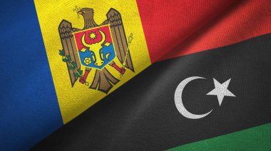 Moldova ve Libya iki bayrak tekstil kumaş, kumaş doku