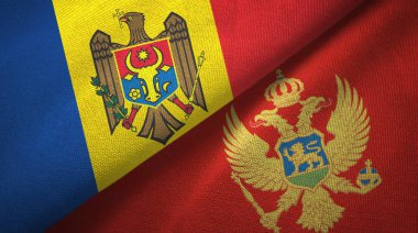 Moldova ve Karadağ iki bayrak lı tekstil kumaşı, kumaş dokusu