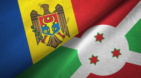 Moldavia y Burundi dos banderas tela textil, textura de la tela — Foto de Stock