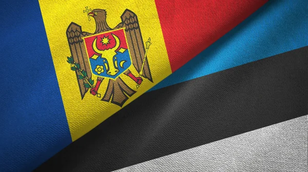 Moldova and Estonia two flags textile cloth, fabric texture — Stock Photo, Image