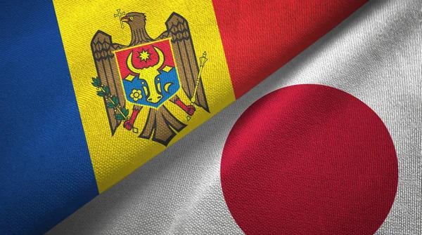 Moldova and Japan two flags textile cloth, fabric texture — Stock Photo, Image