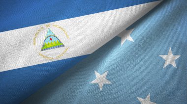 Nicaragua and Micronesia two flags textile cloth, fabric texture clipart