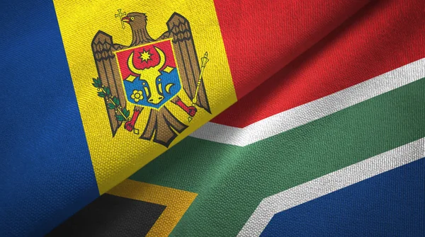 Moldova and South Africa two flags textile cloth, fabric texture — Stock Photo, Image