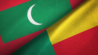 Maldivler ve Benin iki bayraklar tekstil kumaş, kumaş doku 