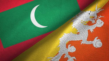 Maldivler ve Bhutan iki bayraklar tekstil kumaş, kumaş doku 