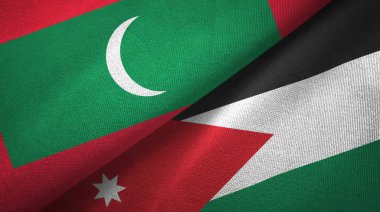 Maldivler ve Ürdün iki bayraklar tekstil kumaş, kumaş doku