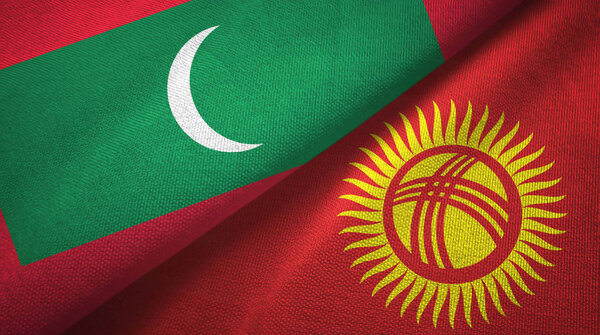 Maldives and Kyrgyzstan two flags textile cloth, fabric texture