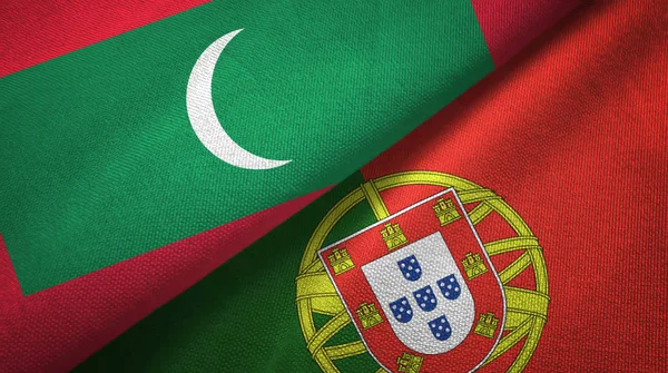 Maldives and Portugal two flags textile cloth, fabric texture