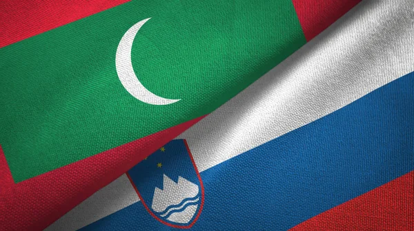 Maldives and Slovenia two flags textile cloth, fabric texture