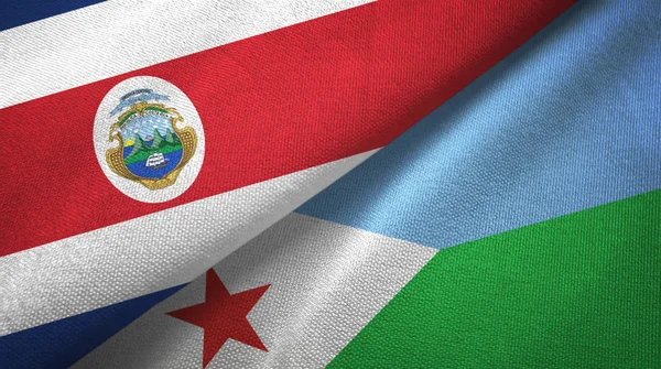 Costa Rica en Djibouti twee vlaggen textiel doek, stof textuur — Stockfoto