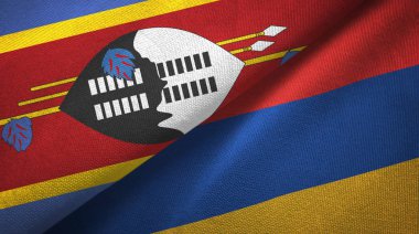 Eswatini Svaziland ve Ermenistan iki bayrak tekstil kumaş, kumaş doku 