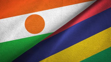 Nijer ve Mauritius iki bayraklar tekstil kumaş, kumaş doku