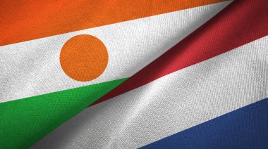 Nijer ve Hollanda iki bayrak tekstil kumaş, kumaş doku