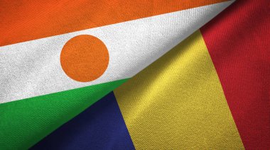 Nijer ve Romanya iki bayrak tekstil kumaş, kumaş doku