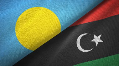Palau ve Libya iki bayrak tekstil kumaş, kumaş doku