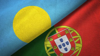 Palau ve Portekiz iki bayraklar tekstil kumaş, kumaş doku