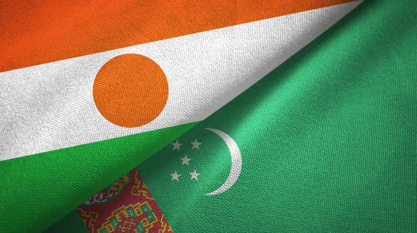 Νίγηρας και Τουρκμενιστάν δύο σημαίες υφαντικών υφασμάτων, υφή υφάσματος — Φωτογραφία Αρχείου