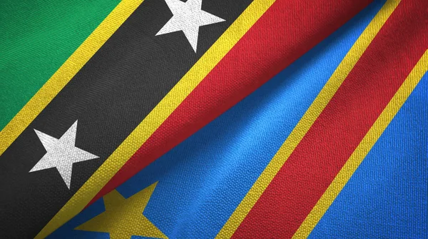 San Cristóbal y Nieves y Congo República Democrática dos banderas de tela textil —  Fotos de Stock